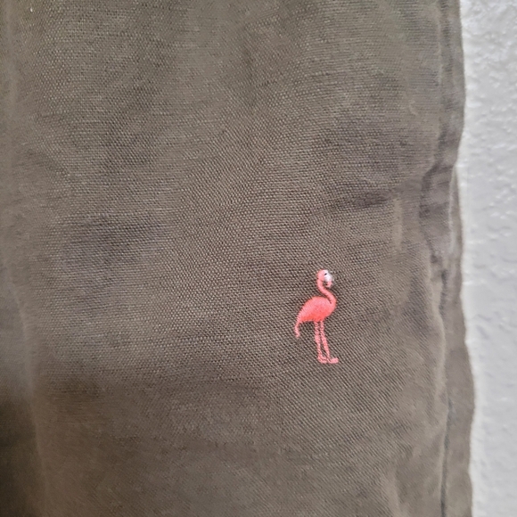 Janie and Jack Green Linen Blend Shorts With Flamingos - Picture 4 of 6